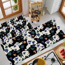 1 pieza Alfombra suave de cocina, Felpudo lavable antideslizante, Alfombra camino, Felpudo, Juego de alfombrillas de baño, sala de estar, lavandería, Alfombra de área, Decorativa apta para cocina, sala de estar, entrada, balcón, decoración del hogar, anti-suciedad, cafetería, bar, fiesta, regalo festivo, Alfombra de piso de dormitorio, Alfombra de baño, Decoración de habitación, Decoración de cocina, Diseño de reno en marco azul y blanco a rayas de fondo colorido