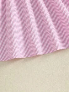 3-7 Years Kids Girls Halloween Dress, Short Sleeve Plaid Embroidery Pumpkin Summer Dress Halloween Costumes - Pink - View 10