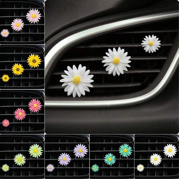 3pcs Small Daisy With Various Colors For Selection Car Mounted Fragrance Air Conditioner Air Outlet Perfume Clip Car Interior Decoration