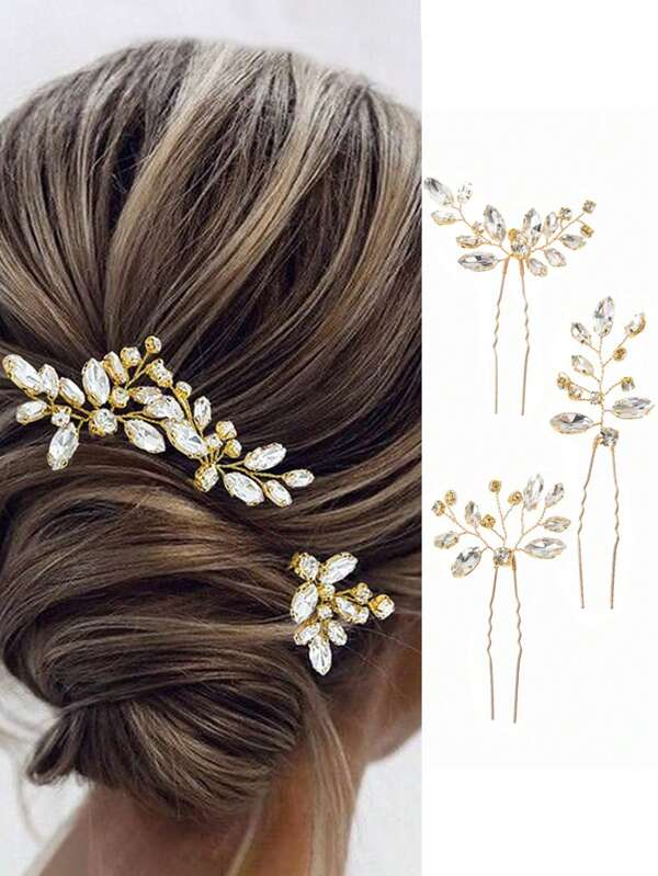 3 Stücke/Set Romantische Kristall Haarnadeln, handgefertigter Braut Kopfschmuck, Frauen Hochzeitsschmuck Haarschmuck, Brautschleier Dekorationen
