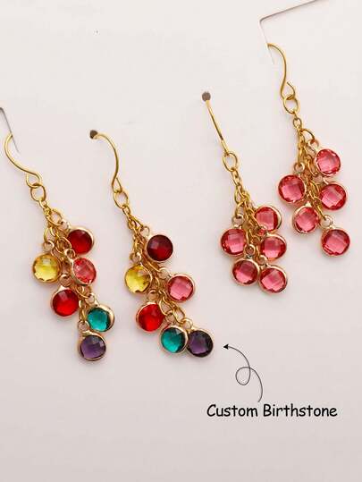 Pendientes con piedras de nacimiento de 12 meses personalizables para mujeres / damas, pendientes bohemios largos tipo dangle, joyería de estilo versátil para vacaciones, mejor regalo para mamá / abuela