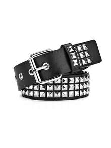 1pc Unisex Punk Rivet Pyramid Square PU Leather Belt, Suitable For Daily Wear, Great Gift For Valentine's Day Summer, School Fall, Autumn, Halloween - Color - View 12