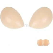 Sticky Adhesive Silicone Push Up Invisible Bra - Backless, Strapless For Women With Nipple Covershalloween - Nude White - View 1
