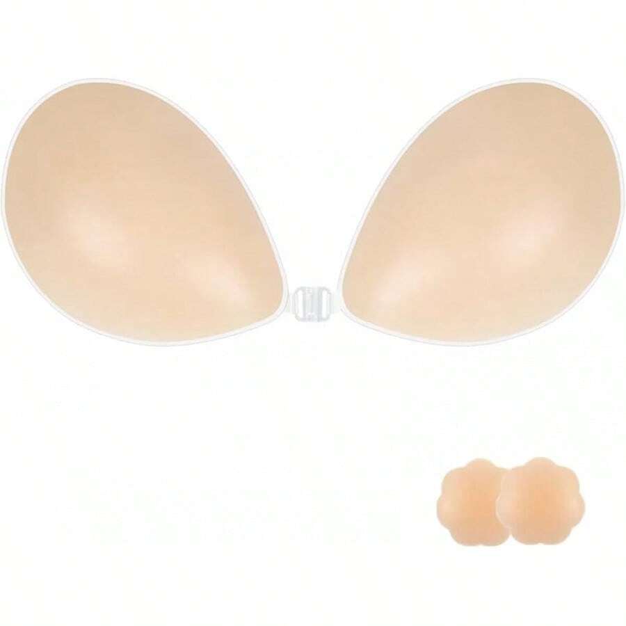 Sticky Adhesive Silicone Push Up Invisible Bra - Backless, Strapless For Women With Nipple Covershalloween - Nude White - View 1