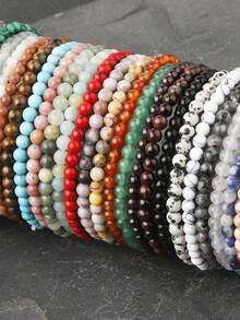 1 件 6 毫米天然石珠手链虎眼石玛瑙石英珠弹力手链男女款瑜伽饰品礼物 - 彩色 - 查看 4