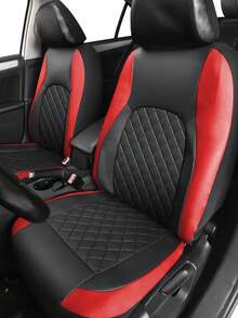 5 Seat Deluxe All-Season Quilted Faux Leather Car Seat Covers - Comfy Sponge-Padding, Universal Fit,Car Seat Cover Full Set - 紅色 - 查看 5