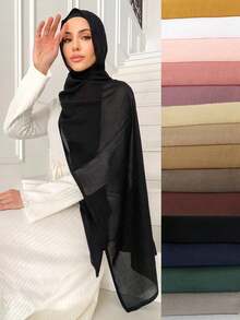 1 件女士粘胶纯色头巾，柔软宽边头巾，多功能防晒披肩，日常使用头带，适合 Abaya 配饰女士面纱 - 寬邊頭巾 - 查看 15