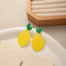 1 par de pendientes de mujer con diseño simple de limón, joyería decorativa para fiestas