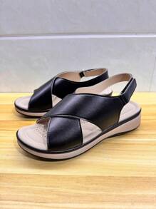 Women's Fashion Flat Sandals, Comfortable Beach Shoes, Casual Preppy Style Slip-On Sandals For Daily Wear, Spring/Summer