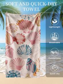 1pc Printed Beach Towel, Crab And Shell Pattern Swim Towel, Bath Towel, Fashion Style Beach Towel, Super Absorbent Bath Towel For Bathroom, Swimming, Fitness, Yoga, Soft And Comfortable Microfiber Towel, Lightweight And Portable, Wind And Sun Protection, Sandproof For Summer Travel, Vacation Holiday Bathroom Decor, Recommend Regular Sizes And Larger Sizes, (35*75cm Small Size Towel,150cm Or Above Recommended)