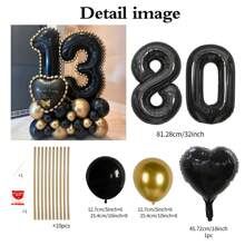 43pcs Black Number Column Balloon Set, Includes 32 Inch (81.28cm) Black Number Foil Balloons, Black & Metallic Gold Round Latex Balloons, Suitable For Anniversary, Birthday Decorations, Brides, Wedding Decor, Graduation, Festivals, Party Decor