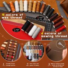 1Set Professional Leather Tooling Kit Leather Craft Tools Leather Working Kit With Custom Handbag Cutting Mats Engraving Punching Sewing Stamping Sanding Tools Leather Tools For Leather Working - 彩色 - 查看 4
