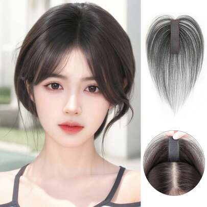 女士分发假发，蓬松真发，轻盈，无缝，隐形，头发生长，遮盖白发，假刘海