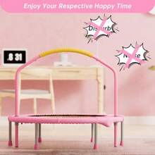 38'' Foldable Fitn Trampoline Max Load 220lbs Rebounder With Adjustable Foam Handle Indoor Outdoor Fitn Body Exercise - Pink - View 4