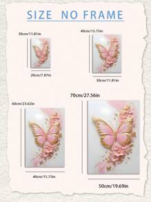 3Pcs/Set, Optional Frame, High Quality Print Painting, Modern Style, Butterfly, Pink, Gold, Flowers, Three-Dimensional Craft, Sweet Style, Home Decoration, Decorative Painting, Suitable For Living Room, Sofa, Bed, Hallway, Bedroom, Bathroom, Office, Perfect Art Gift