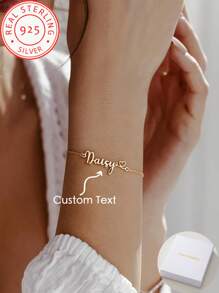 A 925 Silver Fashion Simple Personalized Custom English Name Love Bracelet, Extreme Simplicity, Elegant And Romantic, Bohemian Style With Jewelry, Suitable For Valentine's Day, Birthdays, Anniversaries, Graduation Ceremonies, Christmas, As A High-End Gift For Lovers And Mothers