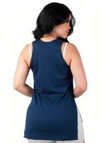 Work Fitness Kit 2 Women's Fitness Tank Top Long Butt Cover - 藏蓝色 - 查看 3