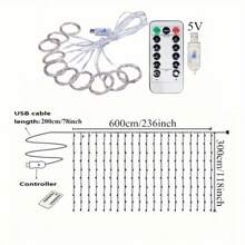 1pc 600 LED Window Curtain String Lights, USB Powered Fairy Lights For Indoor, Suitable For Wedding, Party, Birthday, Christmas, Holiday Decor