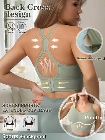 Sujetador deportivo sin costuras a prueba de golpes con efecto push-up para mujeres, ropa interior con espalda cruzada sin cables, Top para yoga y correr con comodidad ligera y soporte, ropa interior sexy