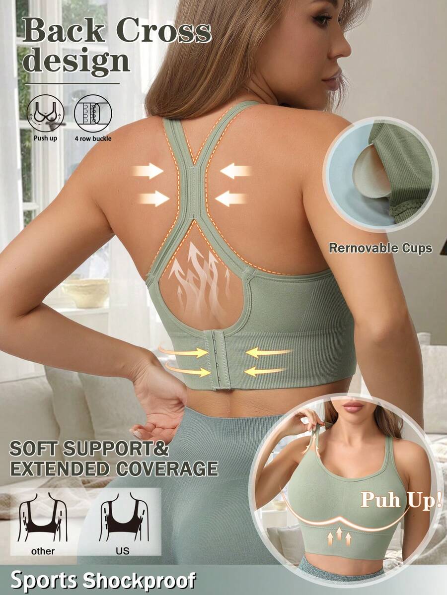 Sujetador deportivo sin costuras a prueba de golpes con efecto push-up para mujeres, ropa interior con espalda cruzada sin cables, Top para yoga y correr con comodidad ligera y soporte, ropa interior sexy