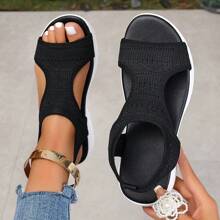 Sandalias deportivas de punto, sandalias con suela gruesa en blanco y negro, sandalias de estilo bohemio de bloques de color tejidas y caladas, calzado casual de estilo vacacional para mujer, sandalias de suela blanda para playa y verano