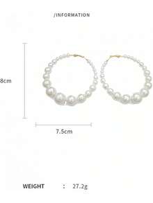 1pc Fashion Statement Pearl Hoop Earrings – Oversized Circular Hoops With Lustrous Graduated Faux Pearls, Comfortable For Long Wear, Ideal For Special Events, Weddings, Parties, Photoshoots – Secure Closure, Timeless Gift For Women & Girls, Elegant Jewelry That Adds Sophistication & Glamour To Any Outfit - 彩色 - 查看 6