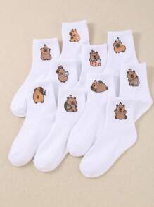 10 pares de lindos calcetines para niños con diseño de capibara, calcetines de tubo medio con capibara, aptos para niños y niñas en todas las temporadas de la vida diaria