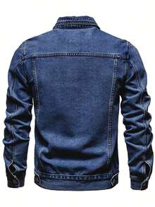 Men's Slim Fit Denim Jacket, Classic Fashion With Pockets, Autumn And Winter Men's Jean Jacket - 深色水洗藍 - 查看 5
