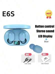 E6S TWS Wireless Earphones Bluetooth 5.0 Headphones Waterproof Earbuds LED Display HD Stereo Bass Mic Wireless Headphones Bluetooth Earphone Control Sport Headset Waterproof Microphone Music Earphone Work On All Smartphone