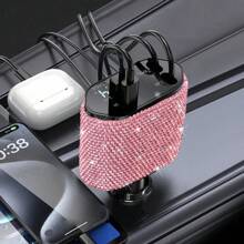 1 pièce Chargeur de voiture 2-en-1/8-en-1 avec strass, câble de charge 3-en-1 avec strass, charge rapide, Type C, USB, adaptateur de voiture, compatible avec Apple, téléphone, caméra de tableau de bord, iPad, GPS, cadeau pour les vacances/anniversaire
