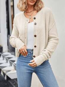 Women's Casual Button-Up Cardigan Sweater, Minimalist Style, Autumn/Winter