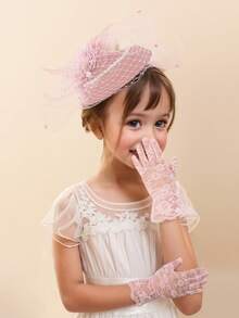 1 套儿童派对礼服，配有珍珠迷你帽和蕾丝手套组合，适合活动、派对和拍照 - 帽子和手套 - 查看 16