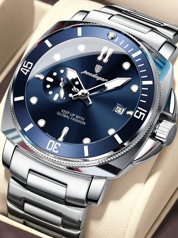 1 buc. Ceasuri de cuarț pentru bărbați de afaceri, curea din oțel inoxidabil, cu lunetă rotativă, ceas de mână luminos pentru bărbați, ceas de mână de lux pentru ocazii de serviciu, cadouri pentru bărbați