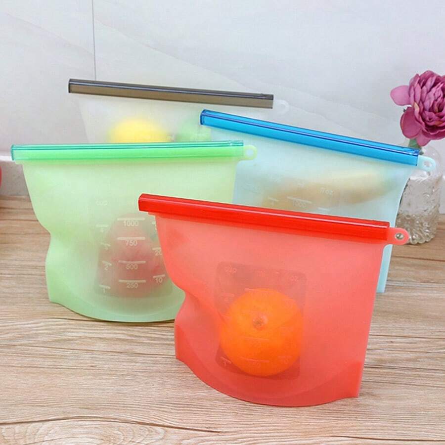 Pack Of 4 Reusable Silicone Food Storage Bags, 1000 Ml, Reusable, Durable, Home Decor, Party & Christmas Storage - 彩色 - 查看 1