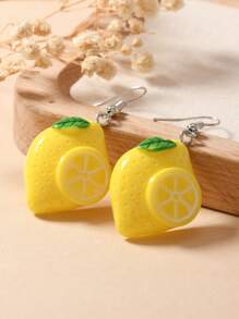 1 Pair Handmade Resin Realistic Fruit Cake (Strawberry, Blueberry, Lemon, Avocado, Smiling Face) Earrings, Fashionable For Daily Wear