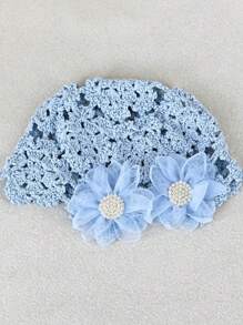 1 pezzo Berretto a cuffia lavorato a mano in poliestere casual boho con fiore di perle traforato, sottile e traspirante, adatto per tutte le stagioni per le donne