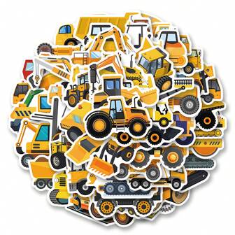 50pcs/Pack Construction Vehicle Retro Romantic Fashion Aesthetic Decal Stickers, Cute Cartoon Interesting Aesthetic Label Stickers For Scrapbooking, Self-Adhesive Seals, Stationery, Envelopes, Guitars, Festival Gifts, Youth Party Supplies, Motivation Stickers, Winter, New Year