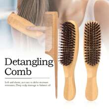 2 In 1 Bamboo Hair Brush Kit, Bamboo Wood Comb Paddle Detangling Hairbrush And Boar Bristles Brush For Women Men, Thick/Thin/Curly/Dry Hair