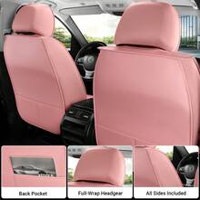 Waterproof 5 Seat Luxury PU Leather Car Seat Covers Full Set Cushion Protector Fit Single Front Seats And Solid Bench 40/60 50/50 60/40 Split Bench Back Universal Fit For Most Cars - 純粉紅色 - 查看 6