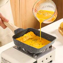 1 Nonstick Japanese Omelette Egg Stone Pan Kitchen Tamagoyaki Pan Handle Pan Kitchen Frying Pan Daily Use Steak Pan Multi-Function Egg Pan Daily Egg Roll Pan Breakfast Rectangular Steak Pan Anti Scaling Handle For All Stove