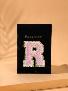 1pc A-Z Letter Travel Passport Holder, PU Material Map Pattern Passport Cover, Pink Color Passport Case, Business Travel Passport WalletFor Travel For Flight Lightweight - Black - View 20