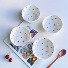 1pc Ins Style Hand-Painted Mini Heart Shaped Ceramic Bowl, Retro Ditsy Floral Pattern 5 Inch Dessert/Snack/Cereal Bowl, Elegant 370ml/12.5oz,School Supplies