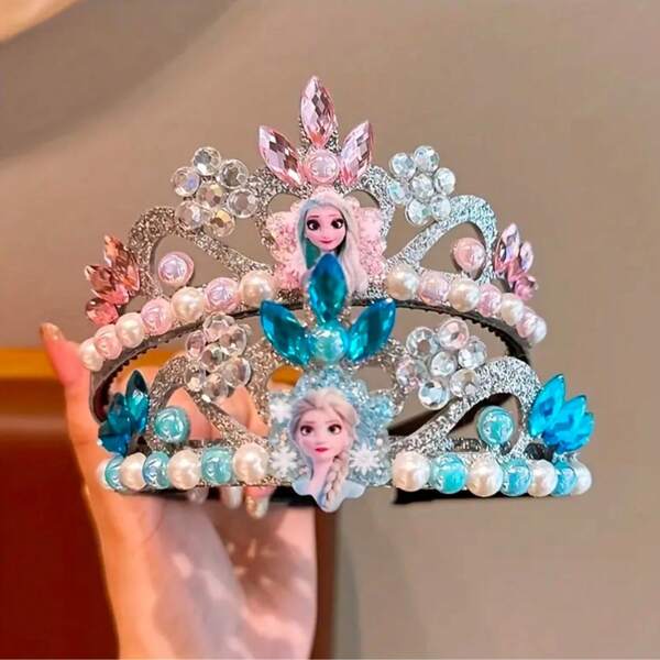 Disney 1pc Frozen Ice Queen Elsa Rhinestone & Pearl Crown Headband, Princess Party Birthday Gift Accessory
