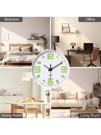 1pc Moderne Luminous Wand Clock, 8/10/12 Inch Round Quiet Japanese Quartz Movement Sleek Zwart Groen Glow Digital Display Living Room, Bedroom, Dining Area Outdoor Battery Operated (AA Not Included), Klok Room Home Back To School Supplies view 7