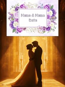 1pc Customizable Purple Floral Background, Romantic Engagement Wedding Anniversary Bridal Party Decoration Prop