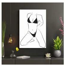 1pc Frameless Modern Minimalist Black And White Lines Sexy Girl Posters High-Definition Printing Wall Arts Suitable For Living Room, Bedroom, Dormitory, Study, Bar, Coffee Shop Wall Decoration, Home Decoration