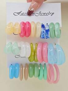 10pcs/30pcs Acrylic Resin Exaggerated Hoop Earring Set, Colorful, Vintage Leopard Print Water Drop C-Shaped Earrings For Women - Multicolor - View 15