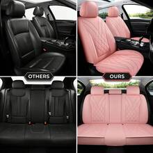 Waterproof 5 Seat Luxury PU Leather Car Seat Covers Full Set Cushion Protector Fit Single Front Seats And Solid Bench 40/60 50/50 60/40 Split Bench Back Universal Fit For Most Cars - 純粉紅色 - 查看 10