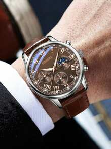 1pc Men's Business Wrist Watch Men Watches Top Brand Luxury Wristwatch Men's Clock Quartz Sport Watch Gift Men's PU Leather Band - Elegant & Comfortable Casual Watch