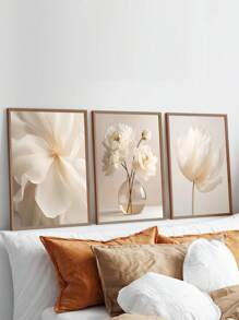 3Pcs/Set, Optional Frame, High Quality Print Painting, Modern Style, Flower Theme, White Flowers, Vase Arrangement, Simple Style, Wall Art Poster, Home Decoration, Decorative Painting, Suitable For Living Room, Sofa, Bed, Hallway, Bedroom, Bathroom, Office, Perfect Art Gift